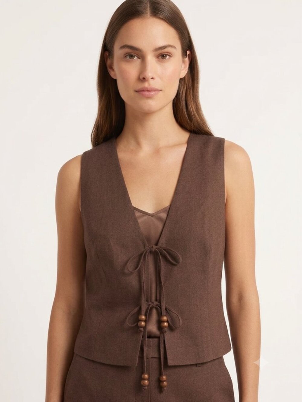 Rachel Zoe Linen Blend Vest Top S Brown Tie Front NWT